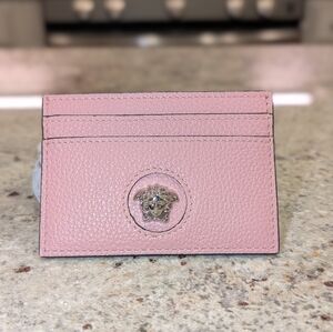 Versace Medusa Head Pink Leather Cardholder with Silver Logo